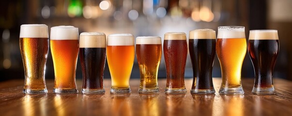 Assorted Beer Glasses on a Bar