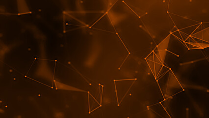 Orange plexus Abstract digital connection moving dots and lines,Technology background. Network of lines and dots background
