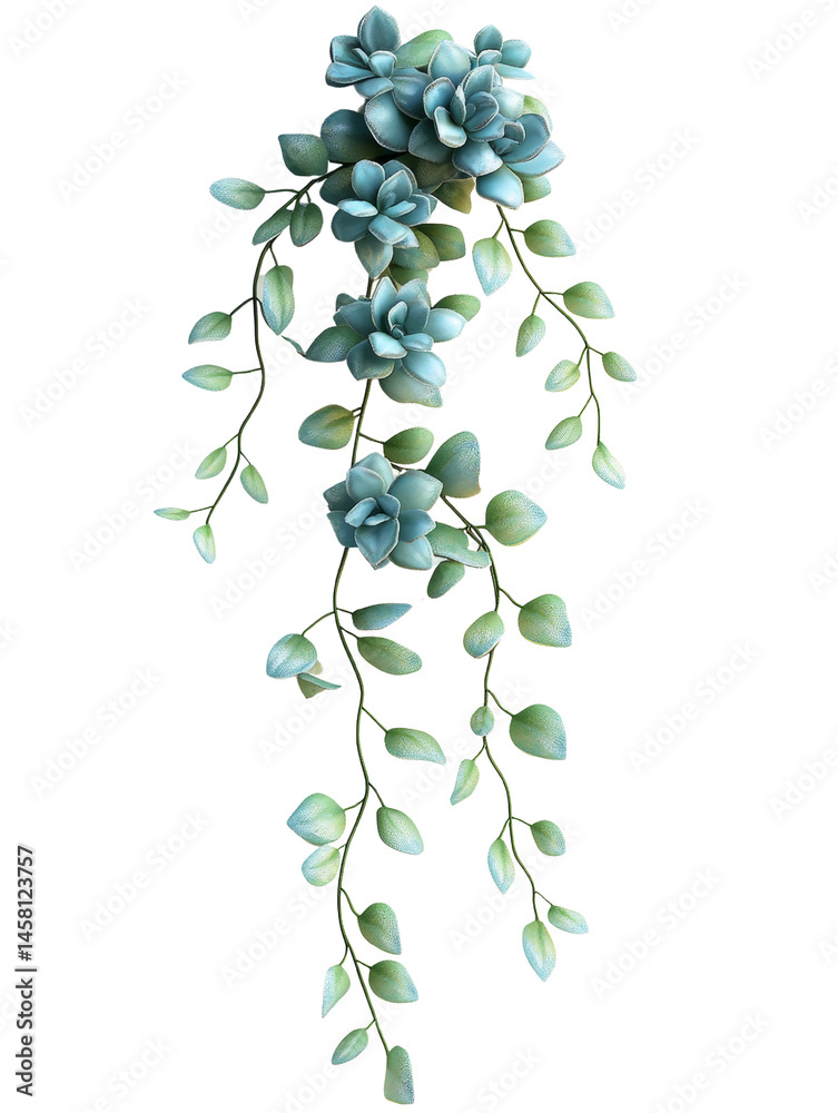 Poster delicate turquoise succulent cascade on a clean white backdrop creating elegance