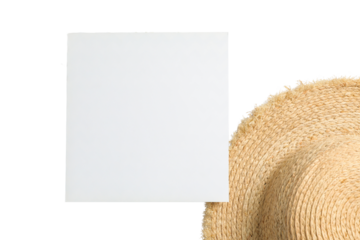 Space for text and straw hat, ideal for summer trips, isolated on white, PNG