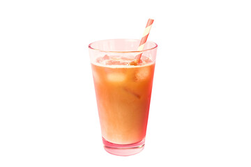 A refreshing drink made with iced coffee, served in a clear glass, isolated on white, PNG
