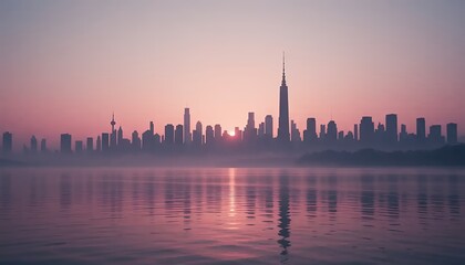 Fototapeta premium City skyline at dawn or dusk reflecting on water