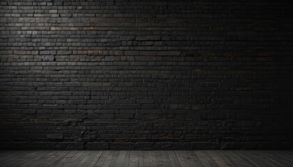 Fototapeta premium Moody black brick wall, uneven mortar, distressed surface, atmospheric lighting , mortar, weathered, old