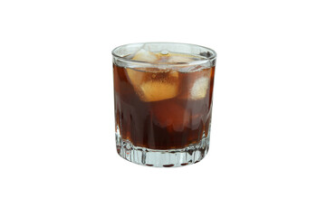 A chilled beverage of iced coffee filled with ice cubes, isolated on white, PNG