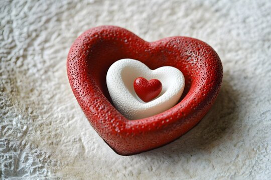 Artistic nesting hearts crafted in red white and textured surfaces perfect for romantic designs