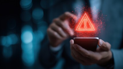 Urgent Alert Notification on Smartphone Screen A Person Receives a Critical Warning Message via Mobile Device