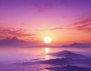 Fototapeta premium Orange purple sunset watercolor wash, dreamy abstract texture, ink, fluid