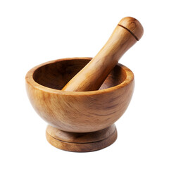 Wooden mortar and pestle on white background