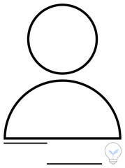 Abstract figure outline combining user profile design with light bulb symbolizing creativity. Ideal for innovation, strategy, brainstorming, business, branding, technology, simple landing page