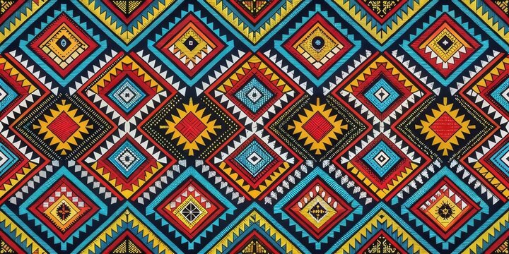 Bright and vibrant Zulu ethnic pattern featuring diamond shapes.