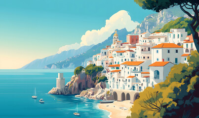 Amalfi coast scenery Italy beautiful, presentation pictures, Illustration, Generative AI