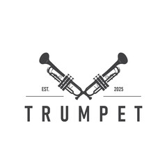 minimalist music trumpet logo design with old vintage concept black silhouette of musical instrument as symbol template