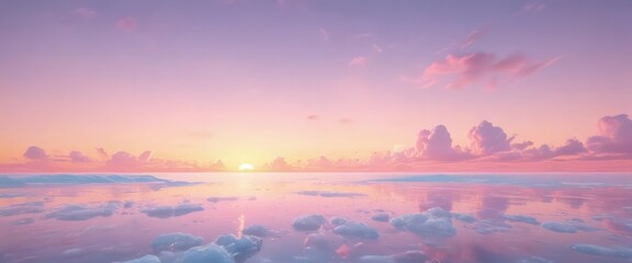 Fototapeta premium Dreamy cotton candy sunset, pastel pink, blue, yellow gradient, illustration, pink