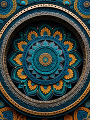 Obraz premium Intricate, vibrant mandalas and sacred geometry patterns adorn ancient temple walls, radiating spiritual energy and mysticism in this stunning, high-contrast, fine-art photograph.