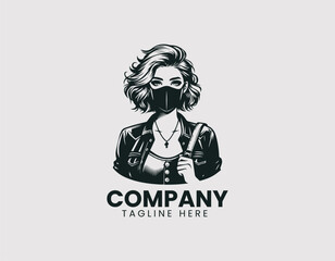 Fototapeta premium Stylish Young Woman Casual Wear Face Mask Vector Logo Design