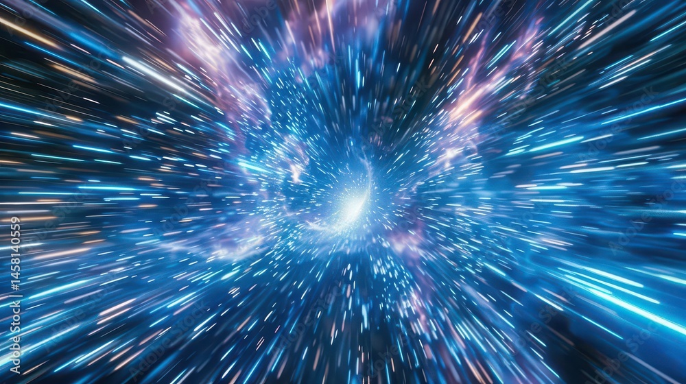 Sticker abstract hyperspace tunnel with blue and white light streaks creating a vortex effect design