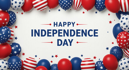 Obraz premium Red, White and Blue Balloons with Stars and Stripes – Happy Independence Day USA Celebration Background
