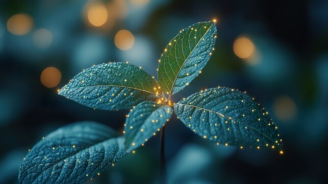 green leaf with drops of dew