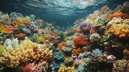 Fototapeta premium Vibrant Underwater Coral Reef with Diverse Marine Life and Colors