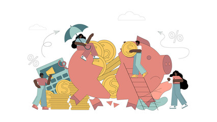 Broken piggy bank due to financial difficulties, economic collapse. Loss of savings