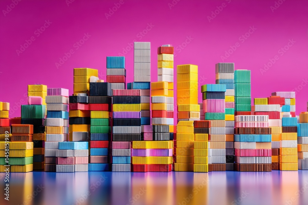 Poster colorful stacked parcels create an abstract city skyline against a vibrant background generative ai