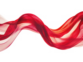 Flowing red fabric design element on transparent background