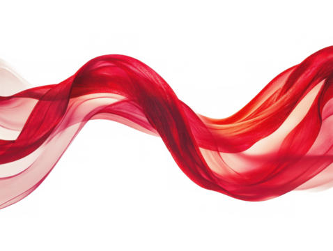 Flowing red fabric design element on transparent background