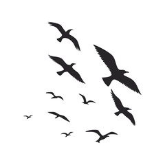 Flying birds silhouette black vector illustration, multiple birds in flight, perfect for nature, wildlife