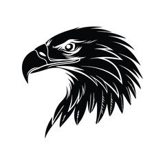 Eagle head silhouette black vector illustration, detailed profile of powerful bird, ideal for wildlife, nature