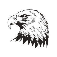 Eagle head silhouette black vector illustration, detailed profile of powerful bird, ideal for wildlife, nature