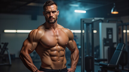 Professional Bodybuilder with Muscular Physique in Modern Gym – Athletic Male Fitness Model for Sports Nutrition, Personal Training, and Bodybuilding Competitions