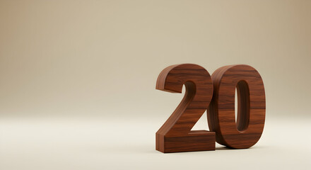 Wooden Number Twenty on Neutral Background for Celebratory Themes