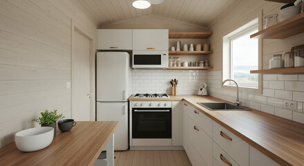 Fototapeta premium Modern Minimalist Kitchen Interior Design with Natural Light