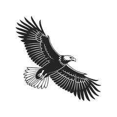 Eagle flying silhouette black vector illustration, majestic bird in flight, wildlife, nature