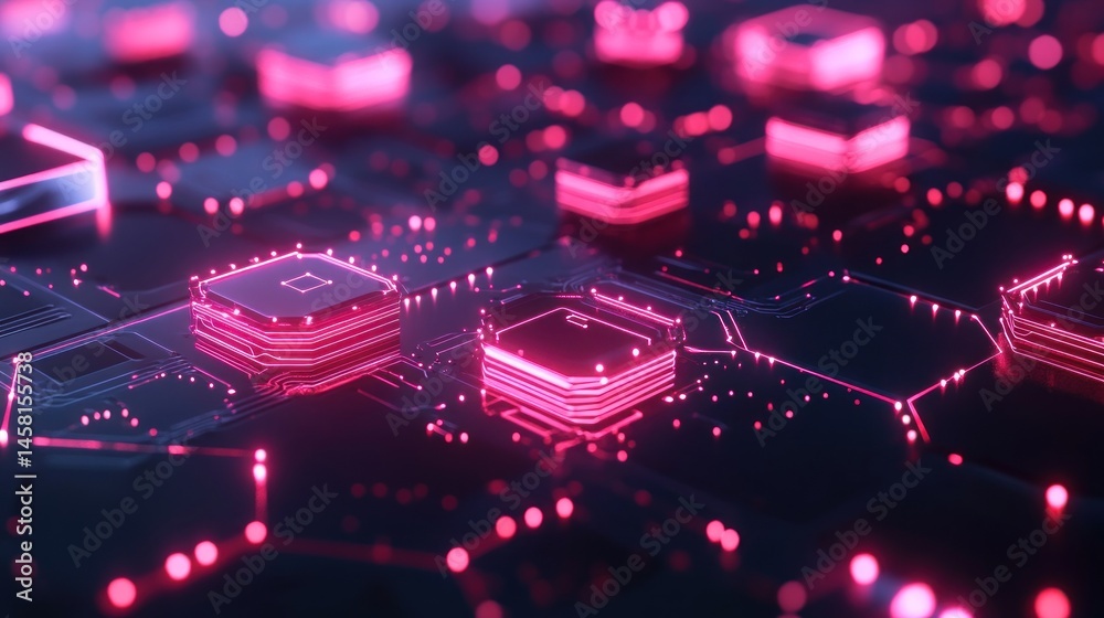 Poster futuristic circuit board with glowing components