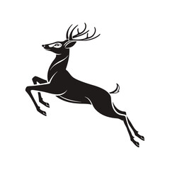 Deer jumping silhouette vector illustration, dynamic leap of wild animal in motion, nature, wildlife