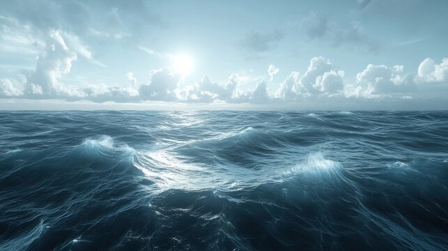 a serene seascape captures the moment when the sea calms down after a storm, showcasing the tranquil beauty of nature as the waes recede and clity returns to the water