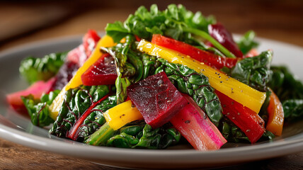 colorful salad featuring fresh greens and vibrant vegetables, perfect for healthy meal