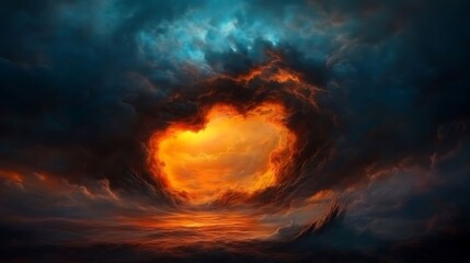 Fiery HeartShaped Cloud with Dramatic Sky.