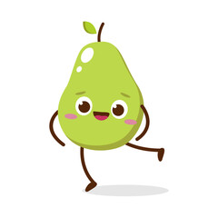 Cute Smiling Green Avocado Character. Kawaii Green Fruit Mascot Style Vector. Cute vector character set in various action emotions. Collection symbols isolated on a white background