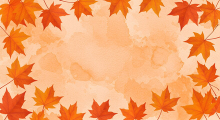 Obraz premium Vibrant Orange Maple Leaves on Soft Peach Background for Autumn Decor