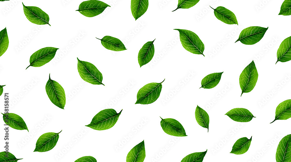 Poster a simple green leaf pattern on a white background