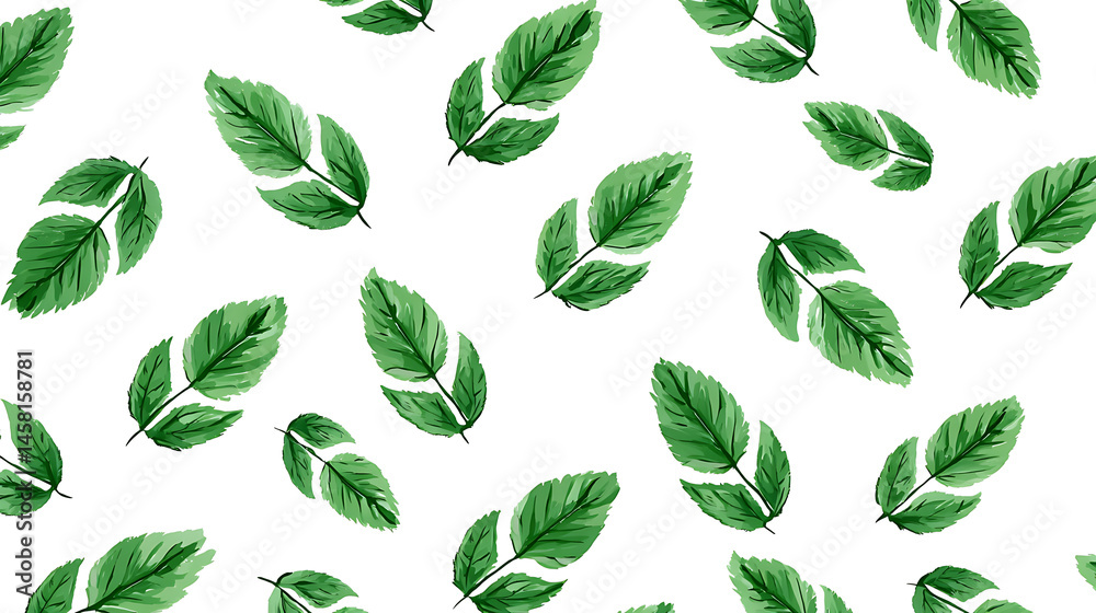 Poster a simple green leaf pattern on a white background