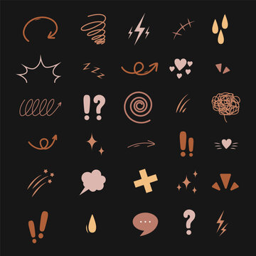 Anime Emotion effect icons. Manga doodle set. Comic emotion symbols. Hand drawn Vector illustration.