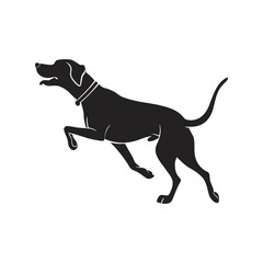 Dog running silhouette black vector illustration, dynamic motion of canine pet in sprint pose