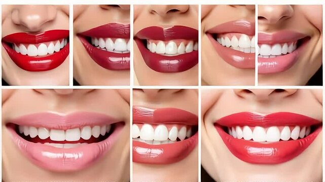 Attractive young woman smilling with natural white teeth.Beautiful woman. Young woman portrait. Portrait of a young woman stands and looks at herself in the mirror. She touches her face with her hands