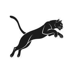 Jumping cat silhouette black vector illustration, leaping feline animal shape, pet clipart design
