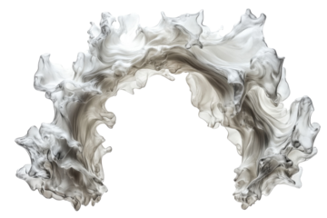 Elegant grayscale liquid swirl abstract art flowing like smoke in dynamic motion against a black on transparent background
