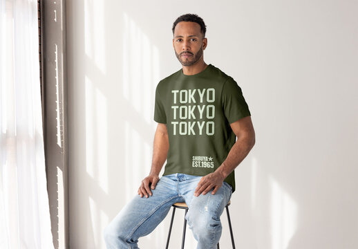 Male Model in Short Sleeve Tee Mockup