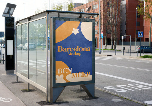 Barcelona Bus Shelter Mockup Design